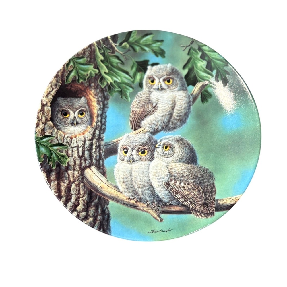 Edwin M. Knowles Peek-A-Whoo Screech Owls Collector Plate Joe Thornbrugh 8"